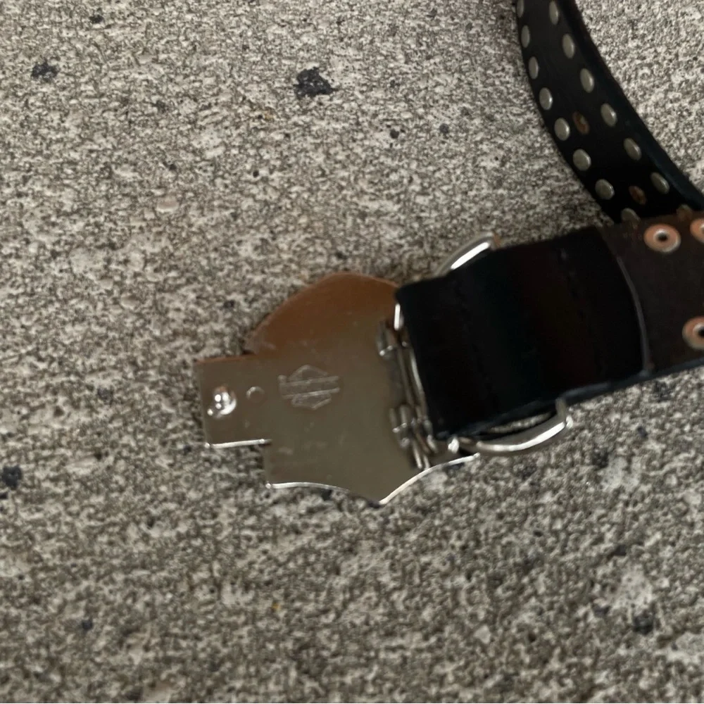 Harley-Davidson Black Leather Belt with Silver Studded Buckle Sz 36